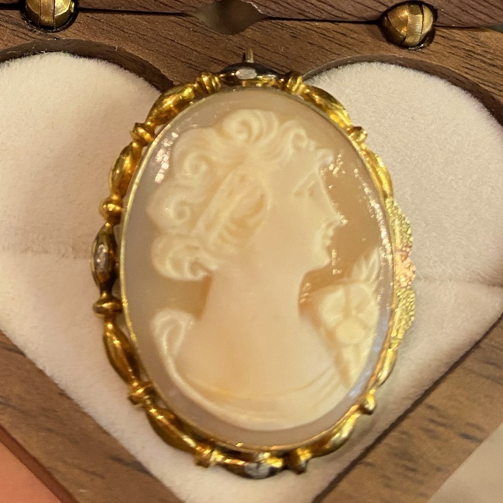 Vintage 12K Gold filled Cameo Brooch/ Pendant Hand Carved AD Marked - Picture 2 of 15